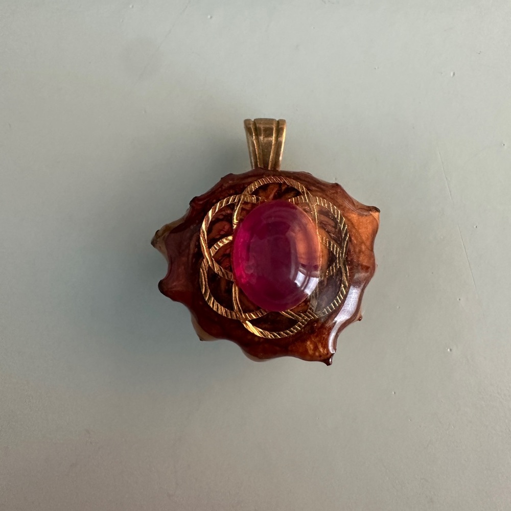 Third Eye Pinecones Strawberry Star Sapphire with Gold Seed of Life Mini Pendant - Picture 4 of 7